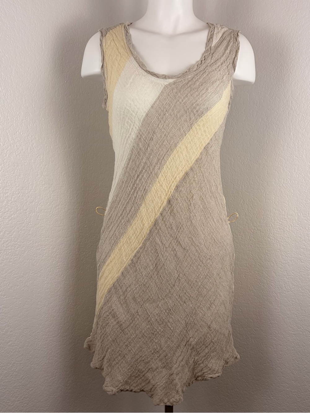 Marilu Italian Linen Neutral Striped Sleeveless Dress